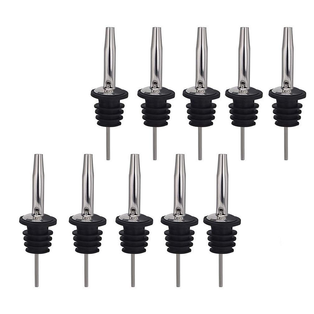 10 Pcs Stainless Steel Liquor Bottle Speed Pourers Black Classic Tapered Spout Fast Free-Flow Drinks Oil Pourer by SamGreatWorld