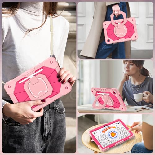 Image of WESOROL Case for Galaxy Tab A11 Plus /A9 Plus 11 Inch,Shockproof Cover for Samsung Tablet A11+ /A9+ Case with Screen Protector 360 Rotating Stand Pencil Holder Shoulder Strap,Rose Gold Pink