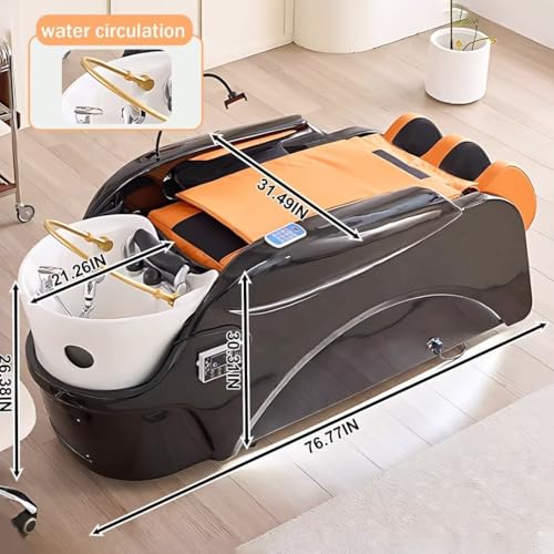 HHEvergreenEnsemble Salon Shampoo Bed - Electric Massage Table with Black Orange Luxury Design, Head Spa Equipment&Beauty Bed Includes Back Heating Massage, Water Cycle, Cell Phone Holder(76.77IN) - Image 2