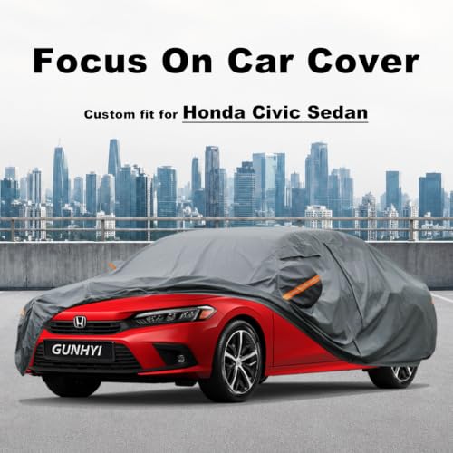 Image of GUNHYI Premium Car Cover Custom Fit Honda Civic Sedan /Coupe (1995-2026), 16 Layers Heavy Duty Car Cover Waterproof All Weather with Zipper Door for Sun Rain Snow Dust Uv Protection