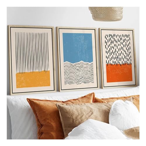 Toile géométrique boho 65x85 cm x3 triptyque abstrait moderne sans cadre