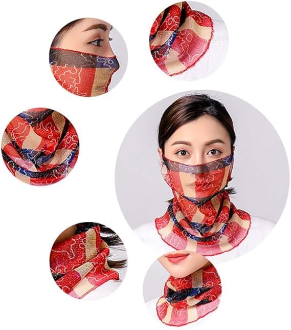Image of Women's Scarf | Stole For Woman | Collar Scarf For Women Stylish | Stall For Womens | Border Print Face Cover Head Wrap | Boho|Beach|Multicolor|18 x 40cm | Pack Of 1