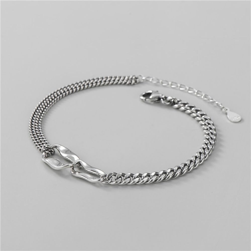Armband Damen Silber,S925 Silber Armband Silber Doppelring Anhänger Schlangenkette Nähte Silberarmband Armreif Mit Verstellbarer Silberkette Glücksschmuck Für Frauen