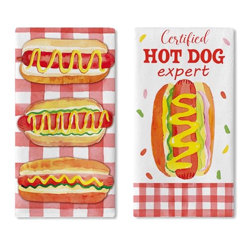 Croar Certified Hot Dog Expert Kitchen Dish Towels Set of 2