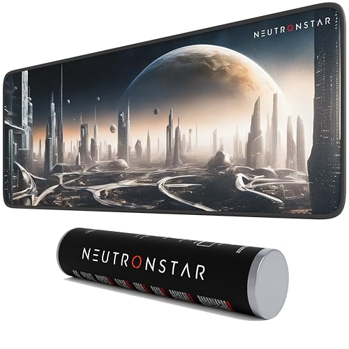 Image of NEUTRONSTAR Future City Gaming Mouse Pad, XL Size 800mm x 300mm x 3mm, Stitched Edges, Non Slip Rubber Base,Space Theme, Deskmat, Keyboard Mouse Pad for Office & Home (Universal)