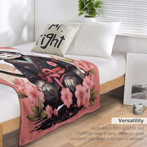 Couverture de voyage chat samouraï flannel pour extérieur et lit - 6