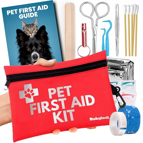 Dog First Aid Kit for Hiking & Travel - Vet Approved Emergency Supplies - Pet First Aid Kit Guide, Tick Remover, Thermal Blanket & More - Compact Dog Hiking Gear for Camping, Hunting, Backpacking