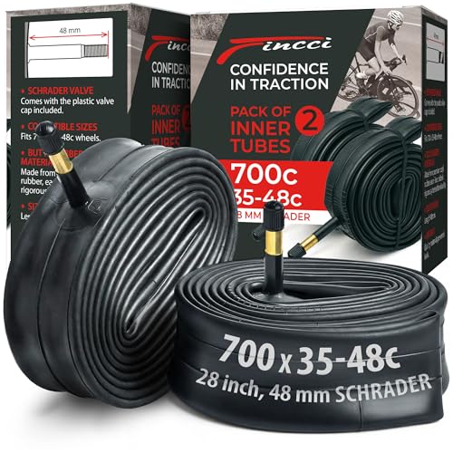 Fincci Pack Inner Tubes 700c x 35c - 40c - 48c with 48mm Presta Valve - 700c Bike Tube for Gravel, Urban, Road,Touring, Hybrid, Bicycles, E Bikes - 28 inch Bike Tubes Butyl Rubber for Wheels 622
