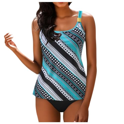 Traje de baño de dos piezas para mujer, camiseta de tirantes a rayas con pantalones cortos para niño, conjunto Tankini Monokini, menta verde., L