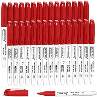 30 Pack Permanent Markers, Fine Point, Red Ink, Works on Plastic,Wood,Stone,Metal and Glass for Doodling, Colouring, Marking by Shuttle Art