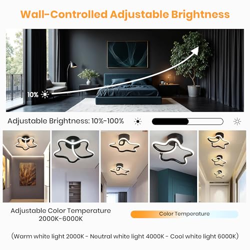 Image of 50W Modern LED Ceiling Light |Designer Light Flush Mount with 3 Colour Mode, Anti-Glare, Flicker Free for Bedroom Living Dining Room Kitchen (Star) L25xW25xH10 cm