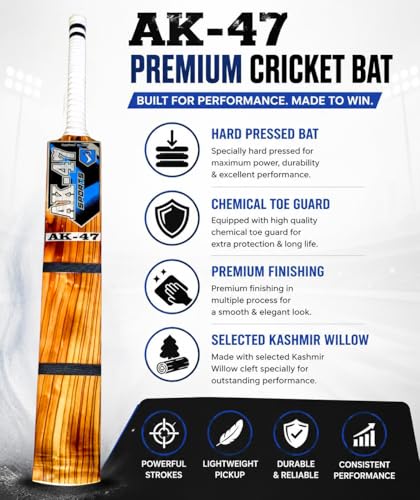 Image of AK-47 Burn Kashmir Willow Scoop Cricket Bat | 35 Inch Full Size SH | Hard Tennis Ball Cricket Bat for Adults | Premium Bat