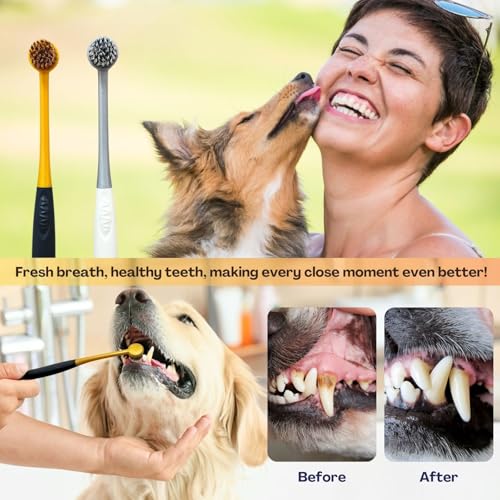 Image of Dog Toothbrush 4Pack Round Head Dog Tooth Brush Kit Soft Pet Toothbrush for Sensitive Teeth mit Anti-Slip Rubber Handle for Pet Plaque Dental Care