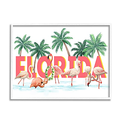 Stupell Industries Florida Flamingo Pool with Green Tropical Palms Framed Wall Art