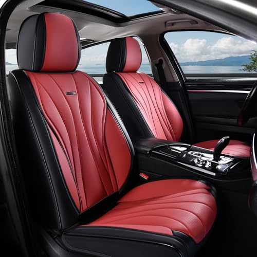 Image of Coverado Car Seat Covers Full Set, Premium Leather Seat Cover for Cars, Front and Back Car Seat Protector, Waterproof Car Seat Cushion Universal Fit for Most Vehicles(Black&Red)