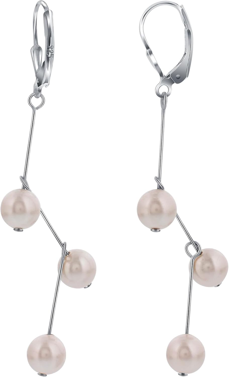 .925 Sterling Silver Dangle Earrings with Imitation Pearls