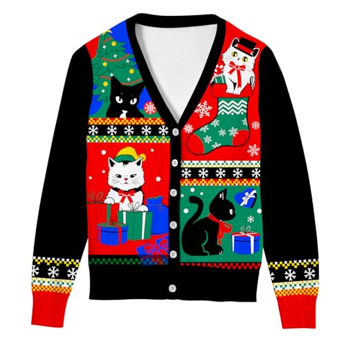 Goodstoworld Women Ugly Christmas Cardigan Sweater Long Sleeve Button Down Cozy V Neck Sweater Soft Knitwear