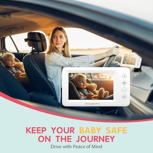 Image of S100P Baby Car Camera with Ultra Night Vision, 5'' HD 1080P IPS Baby Car Monitor with 3X Zoom, Backseat /Carseat /Rear Seat Camera USB, Easy No-Damage Install, Safety for Infants and Pets (5 inch White)