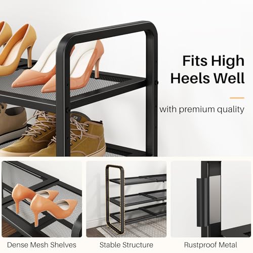 Image of SNTD Shoe Rack - Expandable Shoe Organizer for Closet, Adjustable Metal Shoe Shelf Storage, Stackable Long Shoe Stand Holder for Garage, Entryway, Door Entrance (Black, 3-Tier)
