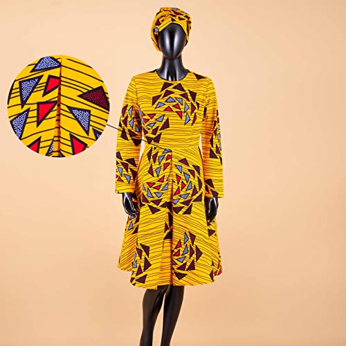 Image of African Dashiki Dresses for Women Party Flower Floral Fashion Culture Vintage+Headwrap 35x45 inch