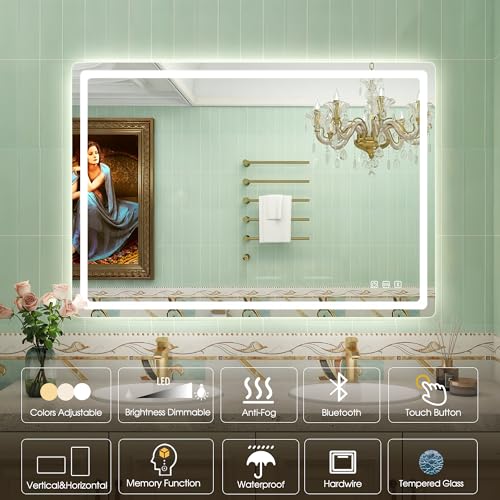 STARLEAD 1000x700 mm Bathroom-Mirror-with-LED-Lights and Bluetooth, LED-Bathroom-Wall-Mirror with Anti-Fog, 3 Colors Dimmable, Memory Function, Tempered Glass CRI90+, IP44, Horizontal/Vertical - Cosy Home Interiors STARLEAD 1000x700 mm Bathroom-Mirror-with-LED-Lights and Bluetooth, LED-Bathroom-Wall-Mirror with Anti-Fog, 3 Colors Dimmable, Memory Function, Tempered Glass CRI90+, IP44, Horizontal/Vertical - Image 7