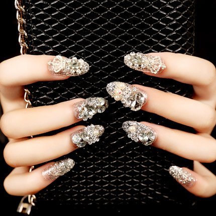 YUNAI Bling Bling Fake Nails For Wedding Long Full Cover false Nail Tips