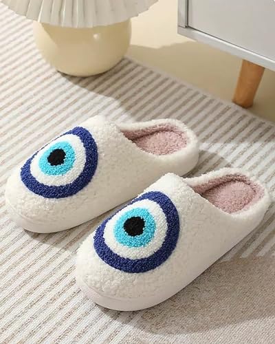 Image of Evil Eyes Cowboy Hat Slippers cute Warm Cozy House Shoes Soft Plush Fuzzy Slippers for Women Men