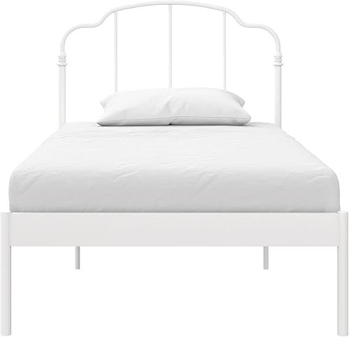 Miniatura 3 de REALROOMS Camie - Cama de metal, altura base ajustable, no necesita somier, individual, color blanco