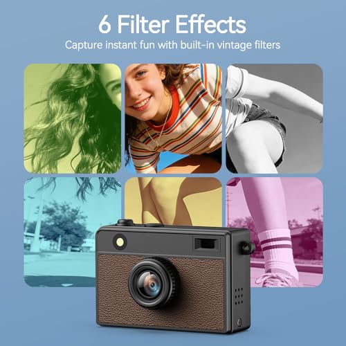 Image of HOTU Mini Keychain Camera, 2K 20 MP Mini Digital Camera with 16G Card Travel and Vlog, Long Battery Life, Photo Video Camera Compact and Portable for Kids, Teens, Brown