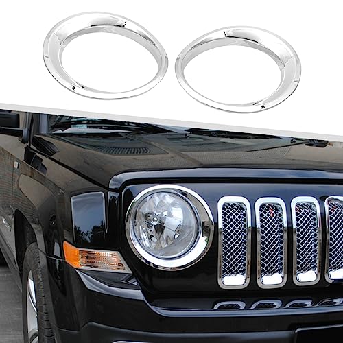 Jimen Compatible with Jeep Patriot 2011-2016, Front Headlight Cover Trim Bezels (Chrome)
