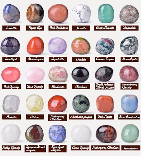 Image of Polished Colorful Crystal Stone Set - 24 Types, 0.8 inch Large Tumbled Gemstones, Bulk Decorative Pretty Rocks Collection for Meditation, Reiki, Healing, Mancala Stones and Crafts