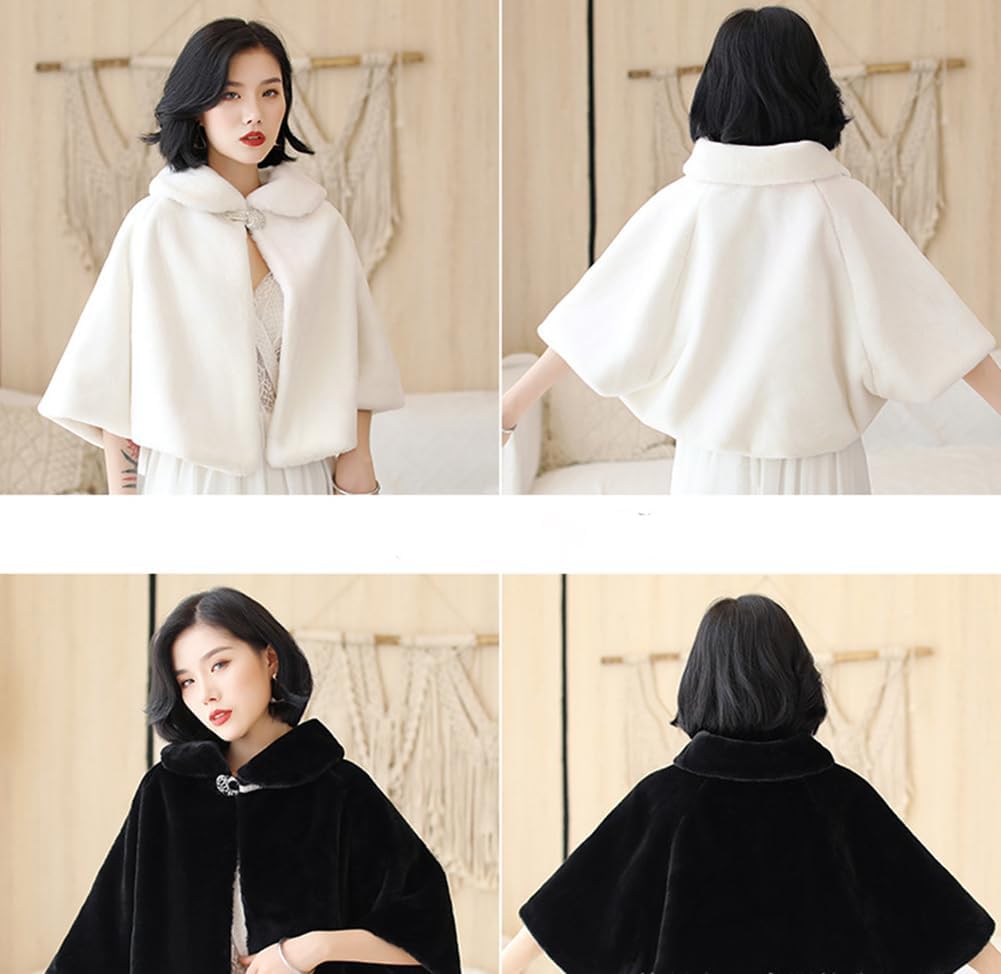 Faux Fur Shawls Bridal Wedding Wrap Scarf Capes for Women Winter Cover Up Party Gown Wrap Winter Cape Faux Fur Shawl Cloak - Image 7