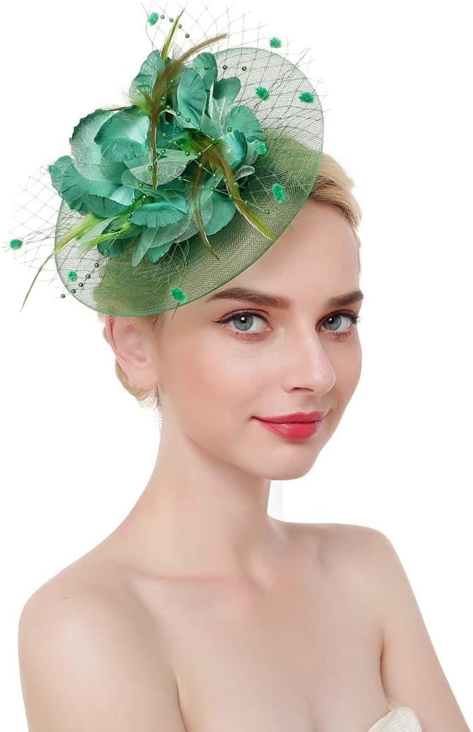 MAKINGTEC Feather Fascinators Hat, Ladies Fascinator Wedding Hat, Flower Feather Mesh Veil Party Hat, Flower Headband Clip Mesh Cocktail Headdress, Tea Party Wedding for Women and Girls