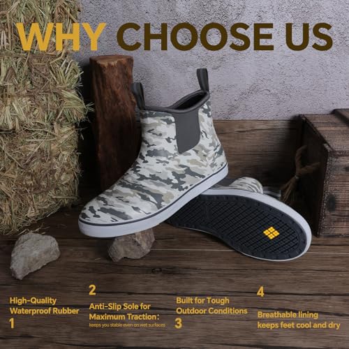 Image of Furuian Men's Deck Boots Waterproof Ankle Rain Boots Fishing Boots