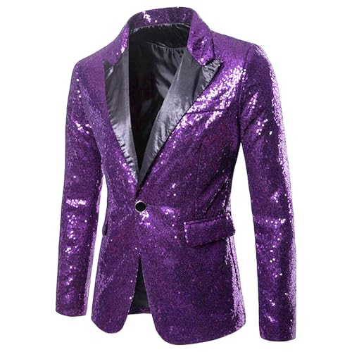 Blazer Sequins Homme IEFIEL - Veste de Costumes de Soirée Dorée Coupe Slim Fit