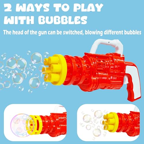 Image of VGRASSP Electric Dual Head Bubble Gun Toy for Kids - 2 Changeable Heads with Soap Solution, Bottle and Tray - Indoor and Outdoor Bubble Launcher for Boys and Girls - Color As Per Stock