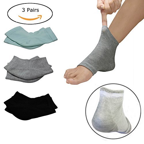 3 PAIRS-Moisturizing Gel Heel Socks w/Enriched Vitamins for Dry Hard Cracked Heels & DIY Simple Home Remedies by Triim Fitness