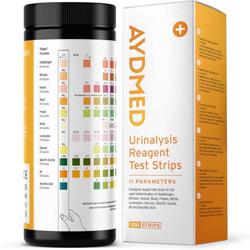 100 x AYDMED 11-in-1-Urin-Teststreifen | Urinanalyse-Tests zur für Urobilinogen, Bilirubin, Ketone, Blut, Protein, Nitrit, Leukozyten, Glukose, spezifisches Gewicht, pH-Wert und Ascorbinsäure