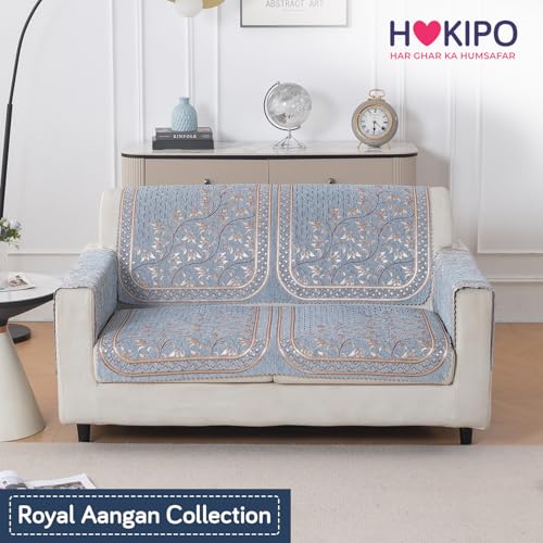 Image of HOKIPO Neel Baari Premium Chenille Jacquard Sofa Cover for 2 Seater for Seat & Back, 'Royal Aangan Series' (IN-1007-L3*2)