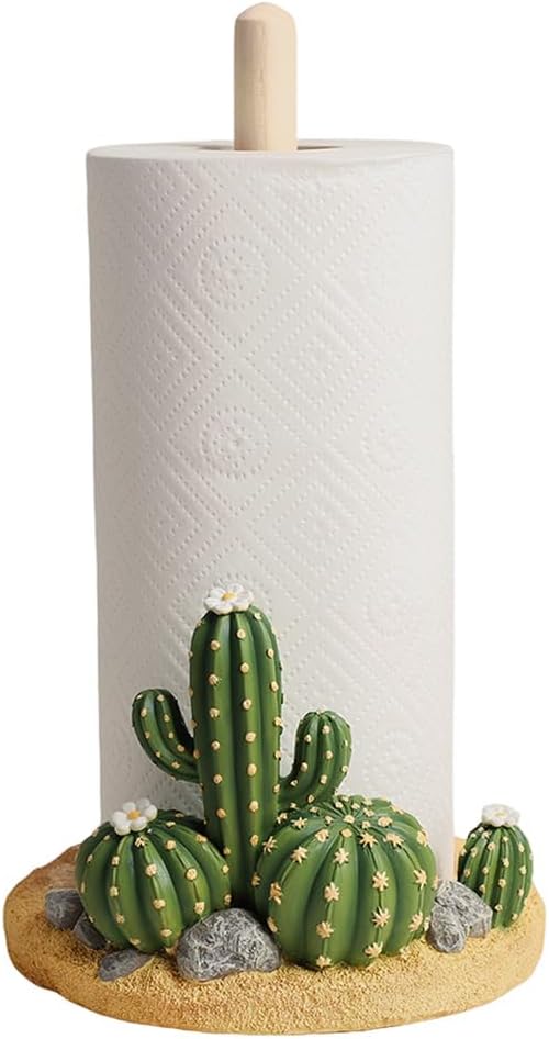 WAIT FLY Cactus Pattern Paper Towel Holder Stand Resin Tissue Stand Roll Holder for Kitchen Countertop Office
