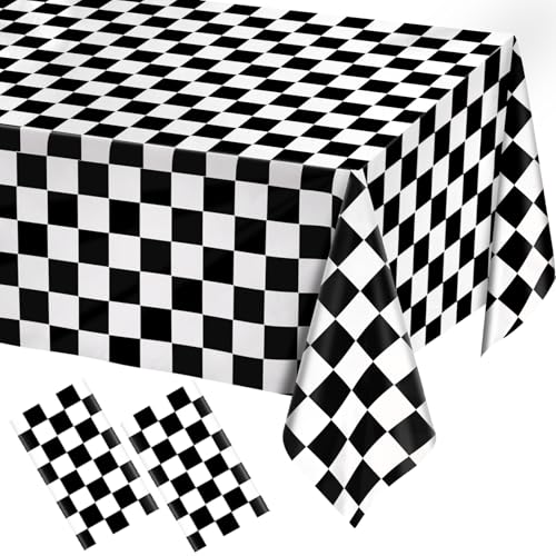 2 Pack Black and White Gingham Tablecloth Rectangular Buffalo Checkered Tablecloths Disposable Plastic Plaid Table Cover for Parties, Outdoor Picnic, Birthday, Wedding, Camping 54 × 108 Inch