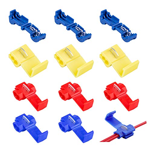 65 Pcs Connecteurs de fils T-Tap Bornes à épissure rapide, Connecteurs électriques, Connecteurs mâles mâles entièrement isolés auto-dénudants pour câble 0,5 mm² - 6 mm² / 10-24 AWG Cover