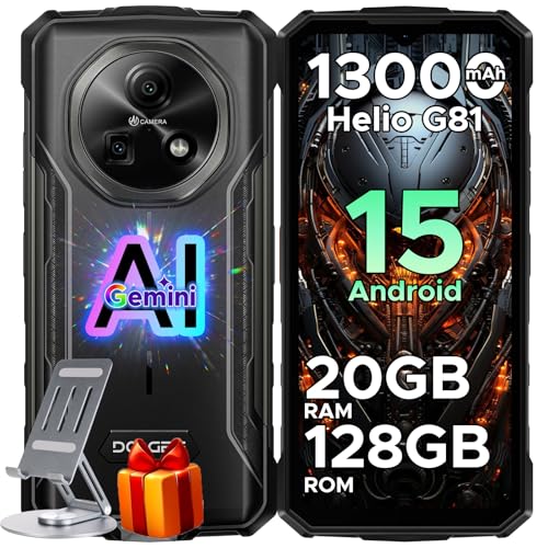 DOOGEE Fire 5 Pro Rugged Phone,13000mAh Battery,Helio G81 Octa Core,Android 15 with Gemini AI,20GB+128GB/2TB,6.6' HD+90Hz Rugged Smartphone,13MP+8MP,IP68 Waterproof Phone,NFC/OTG/Triple Card Slot