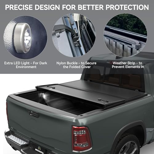 Image of AUTOSAVER88 Hard Tri-Fold Tonneau Cover Fit for 2024-2026 Ford Ranger 5ft | Truck Bed Cover FRP Hard Tri-folding Pickup Cover Compatible with Ford Ranger 2024 2025 2026 5 Feet Bed