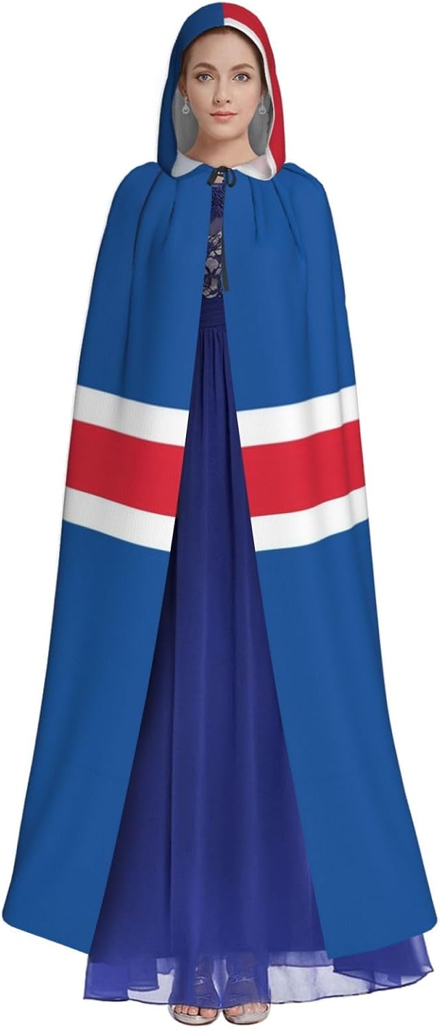 Flag Hooded Cape Cloak for Men Women Halloween Robe Party Cosplay Costume Patriotic Decoration
