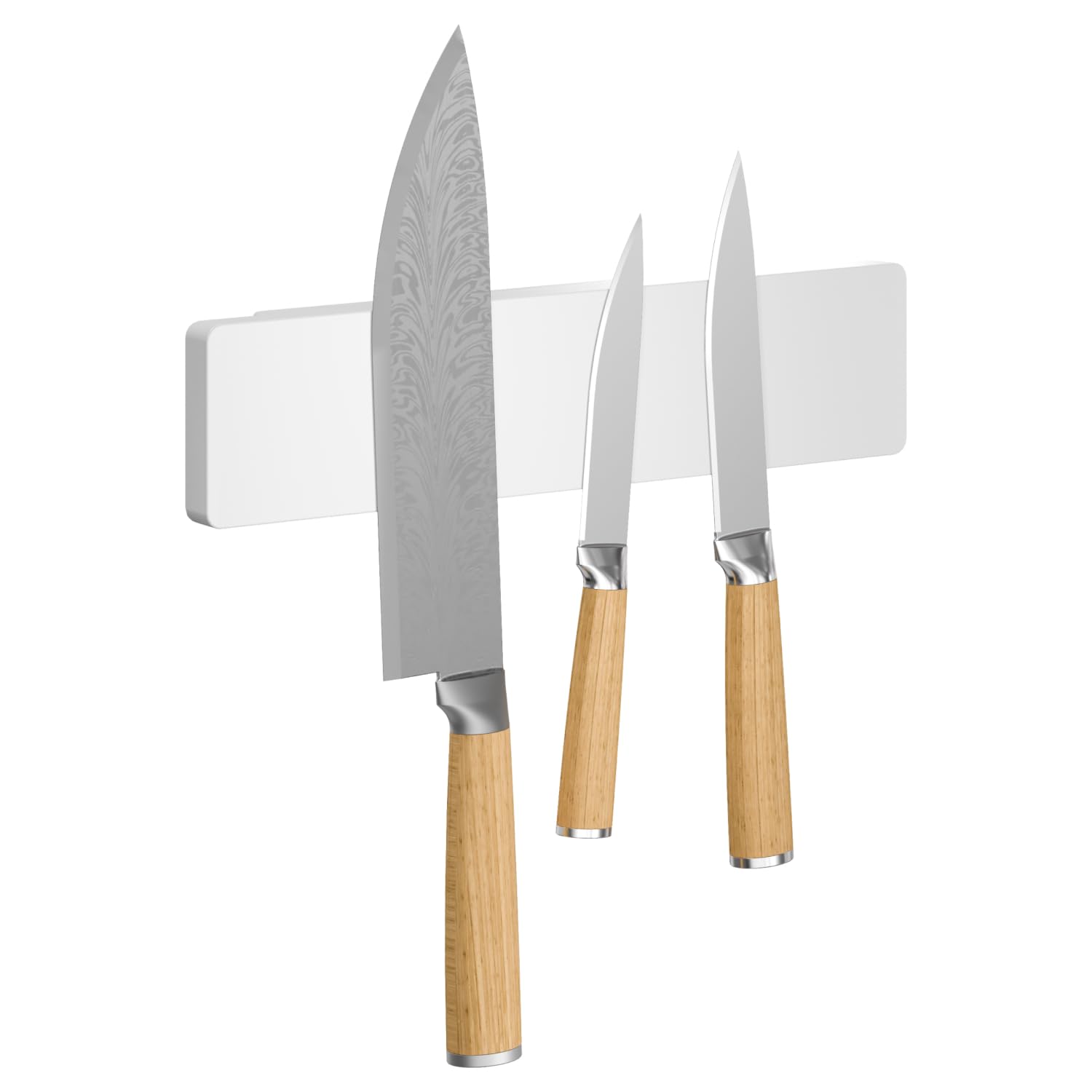 tesa Accesorios de Cocina, Barra Magnética para Cuchillos - Soporte Magnético y Autoadhesivo para un Almacenamiento Eficiente - con Adaptador, Montaje en Pared sin Taladrar - Blanco