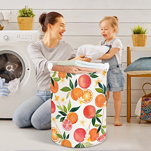 Clastyle 45L Orange Grapefruit Laundry Basket Colorful Summer Fruit Laundry Hamper Round Clothes Storage Basket For Bedroom Kitchen #TOP3