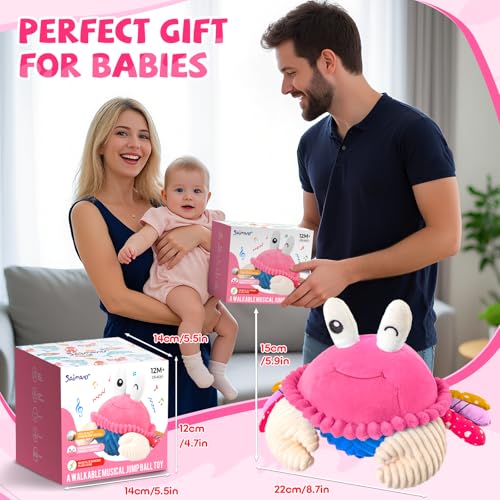 Image of Pink Crawling Crab Baby Toy, Interactive Musical Plush Toy for 6-36 Months | 40 Songs & Voice Recorder, Encourages Crawling & Movement, Soft cuddly design, USB Rechargeable, Sensory Infants Gift