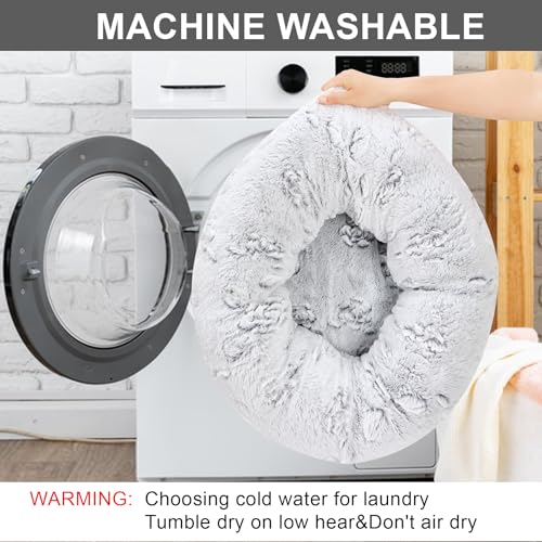 Image of Dog Calming Beds for Small Medium Large Dogs - Round Donut Washable Puppy Dog Bed, Anti-Slip Faux Fur Fluffy Donut Cuddle Anxiety Cat Pet Bed (36 inch Rose)