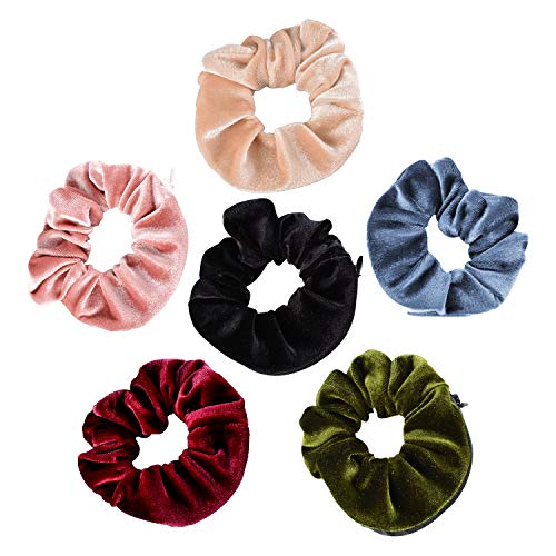 HANMEI Velvet Scrunchies Hair Ties for Women VSCO Girl Stuff, Soft Scrunchy Elastic Hair Bands Hidden Hair Scrunchies with Zipper Pocket Storage for Women, Girls and Kids (color 1)